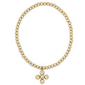 Classic Gold 3mm Bracelet - Signature Cross 4mm Beaded Gold Charm