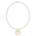 egirl Classic Pearl 3mm Bracelet - Paw Print Gold Disc
