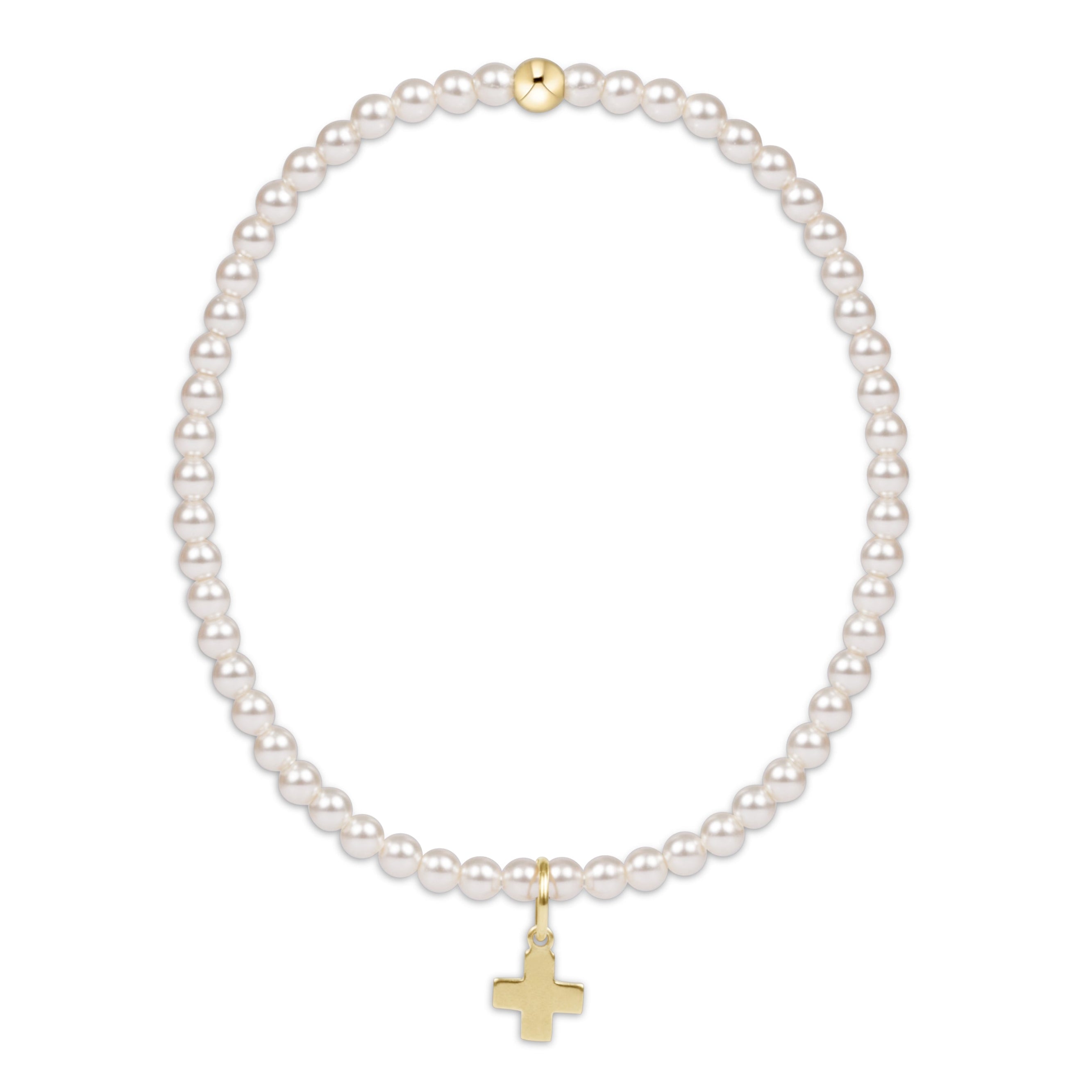 egirl Classic Pearl 3mm Bracelet - Signature Cross Gold Charm