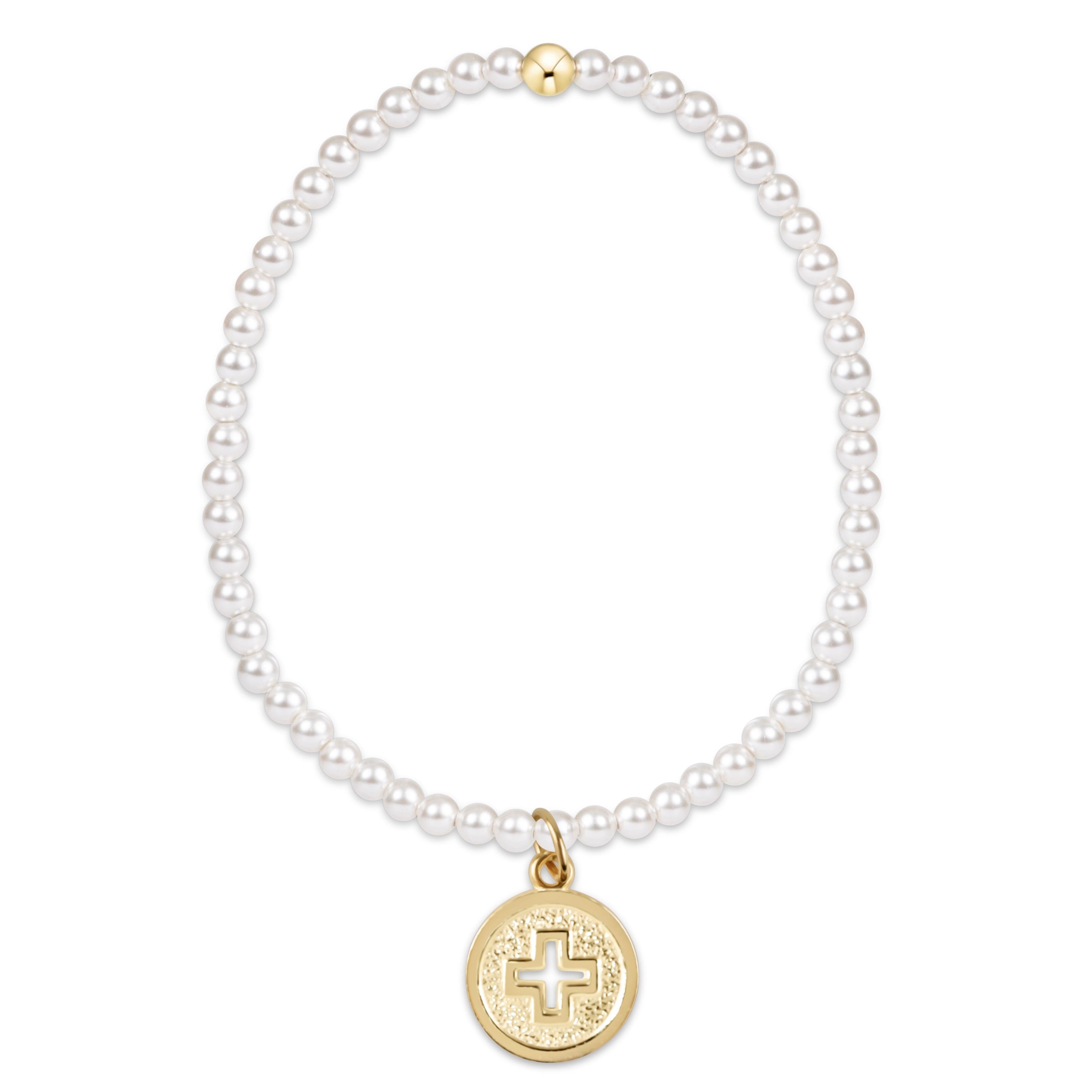 Classic Pearl 3mm Bracelet - Signature Cross Gold Disc