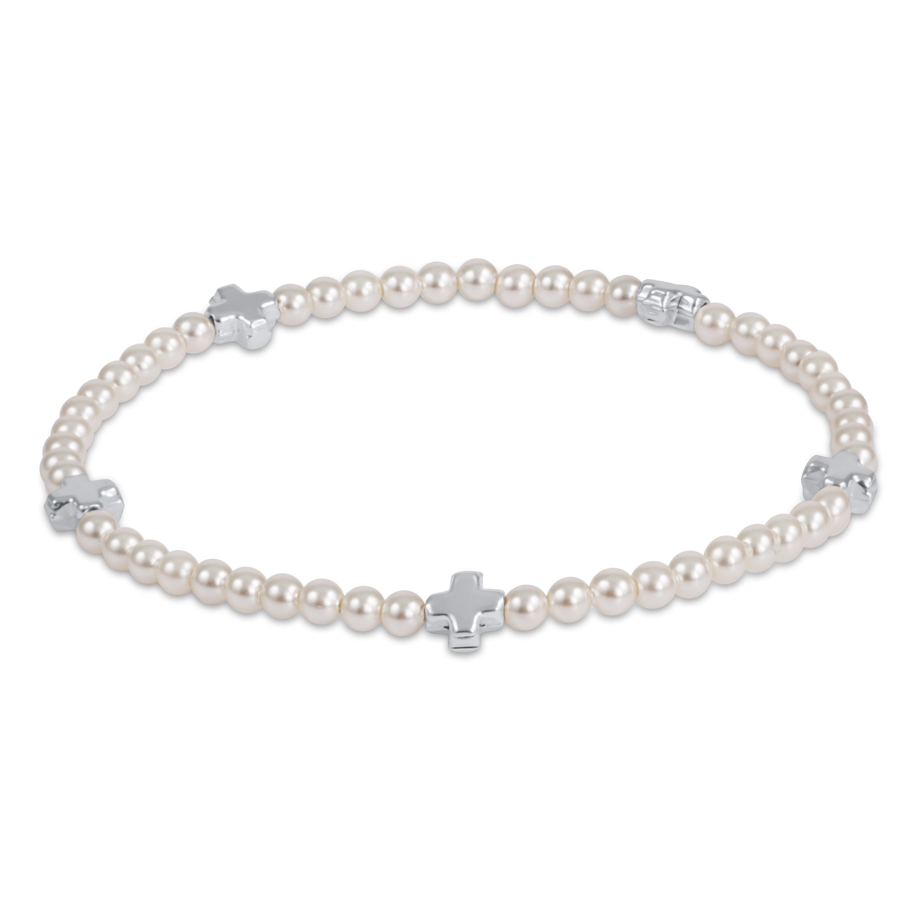 Signature Cross Small 3mm Pearl Bracelet - Sterling