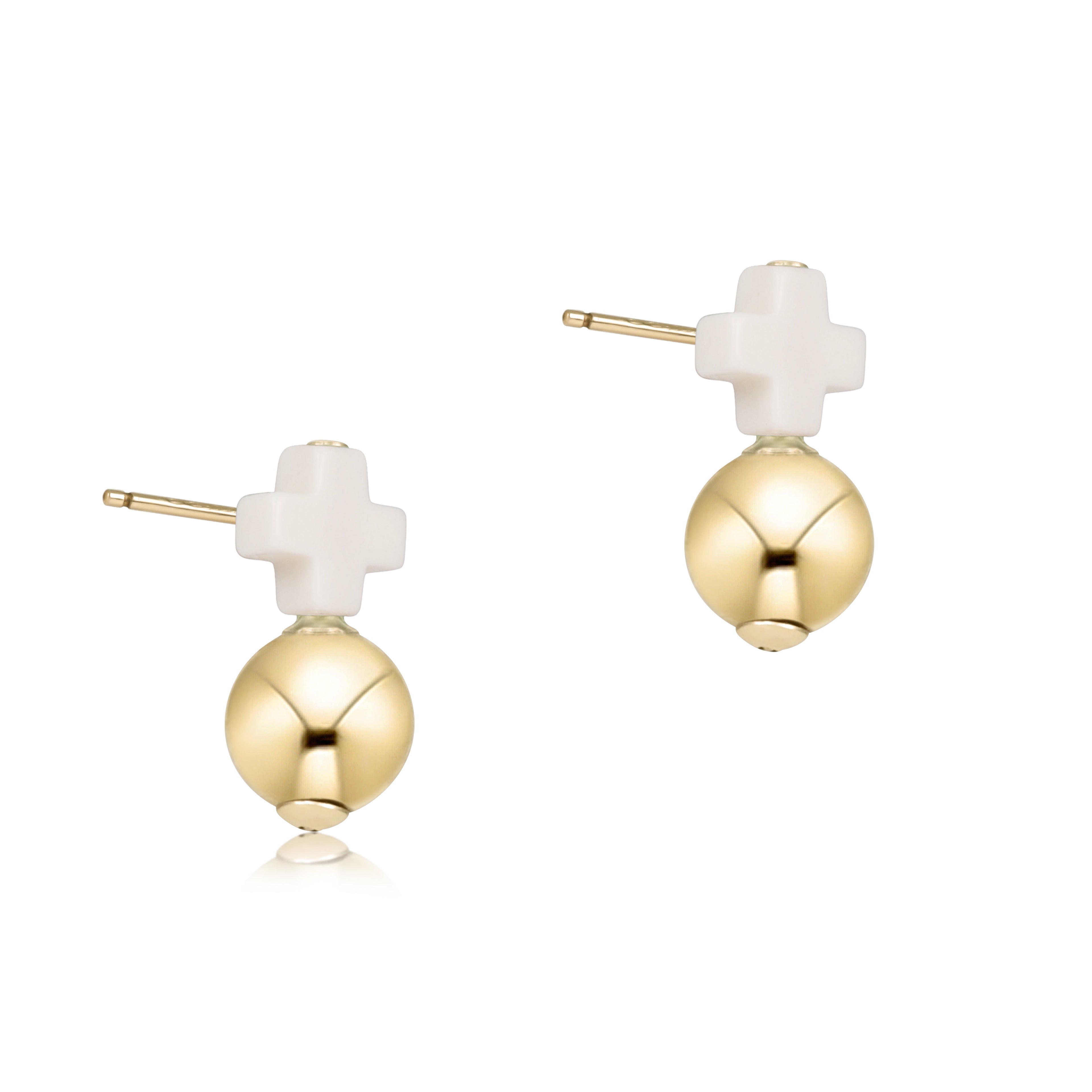 Signature Cross Small Off-White Studs - Classic Gold