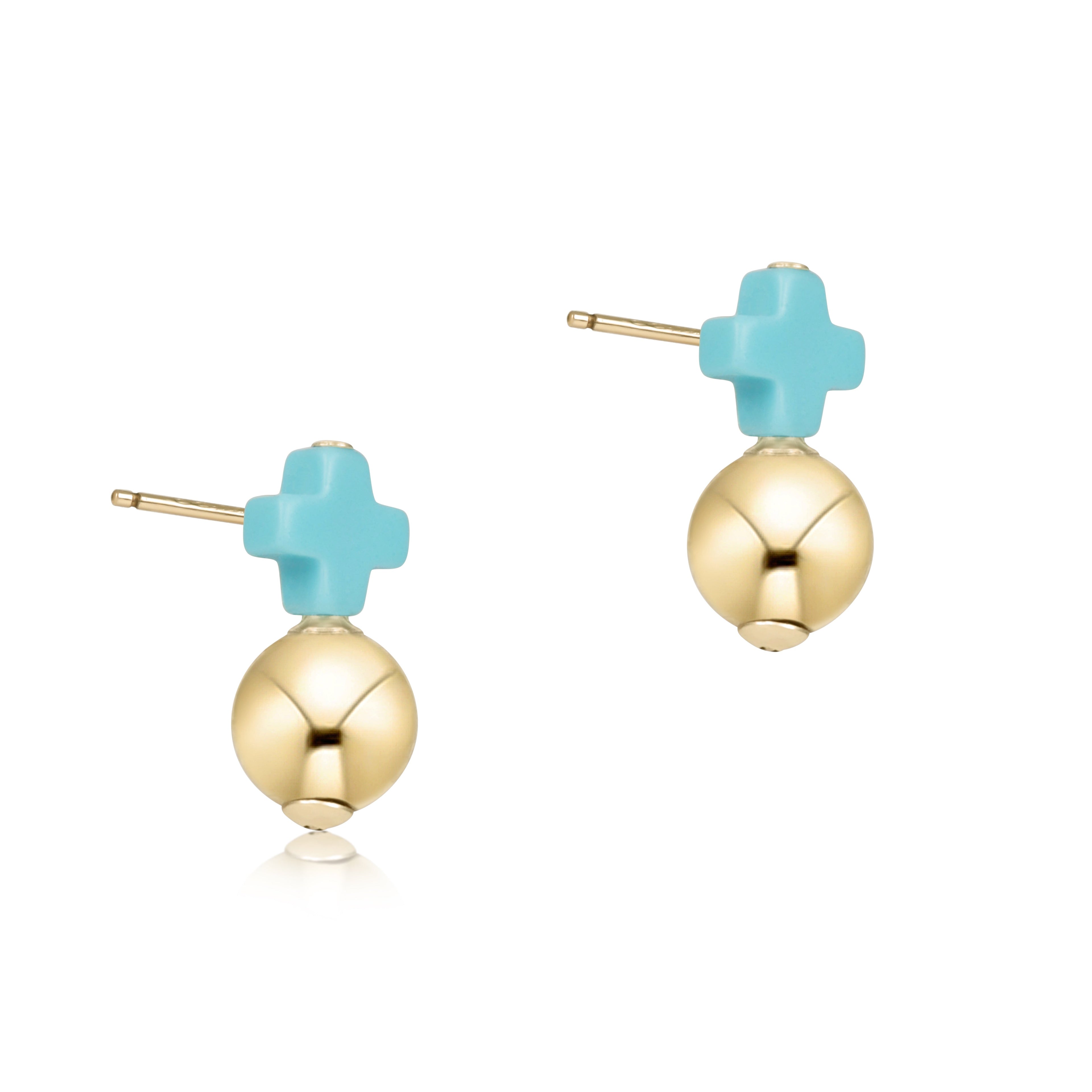 Signature Cross Small Turquoise Studs - Classic Gold