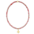 Classic Pink Opal 3mm Bracelet - Signature Cross Gold Charm