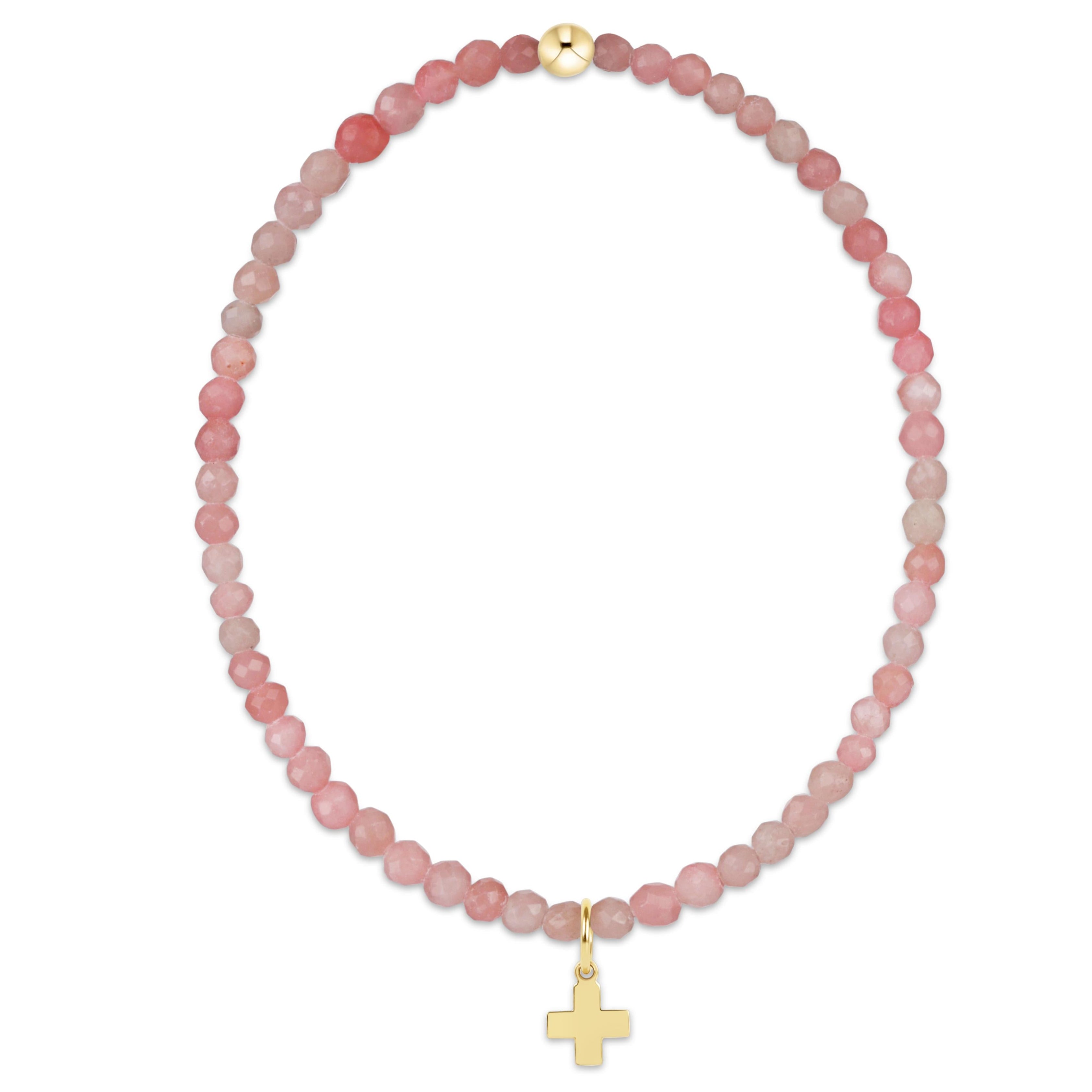 Classic Pink Opal 3mm Bracelet - Signature Cross Gold Charm