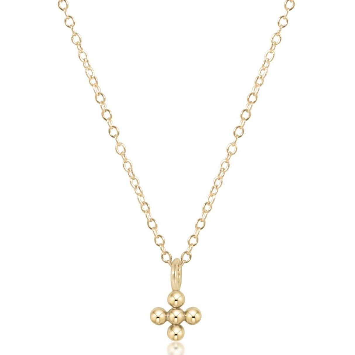 16" Necklace Gold - Signature Cross Beaded Small Gold Charm