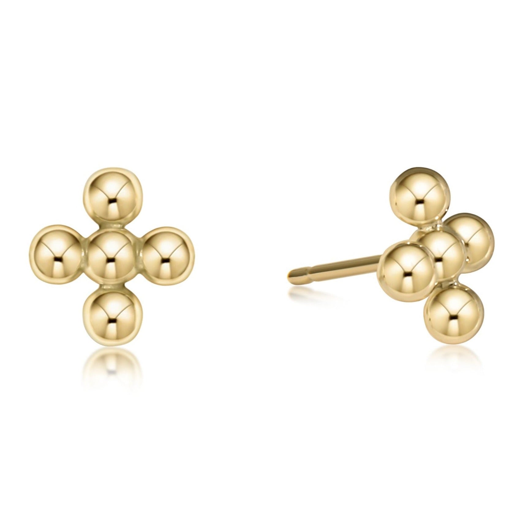 Signature Cross Beaded 4mm Gold Studs