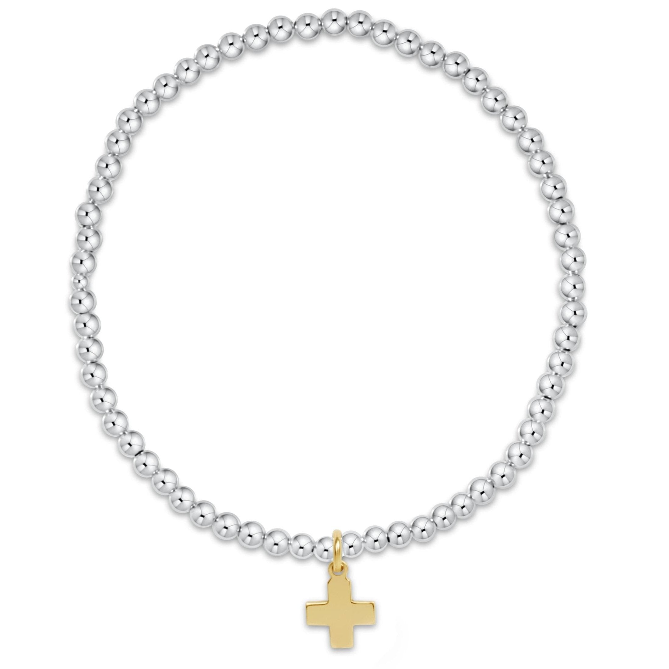 Classic Mixed Metal 3mm Bracelet - Signature Cross Gold Charm