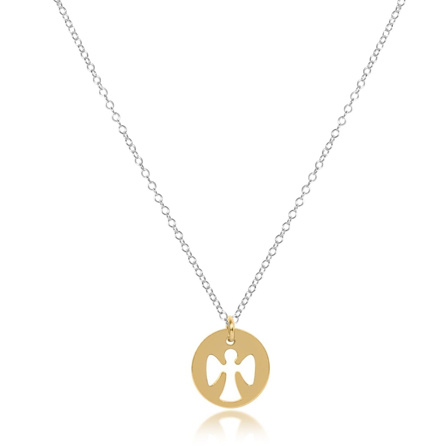 16" Necklace Mixed Metal - Guardian Angel Gold Disc