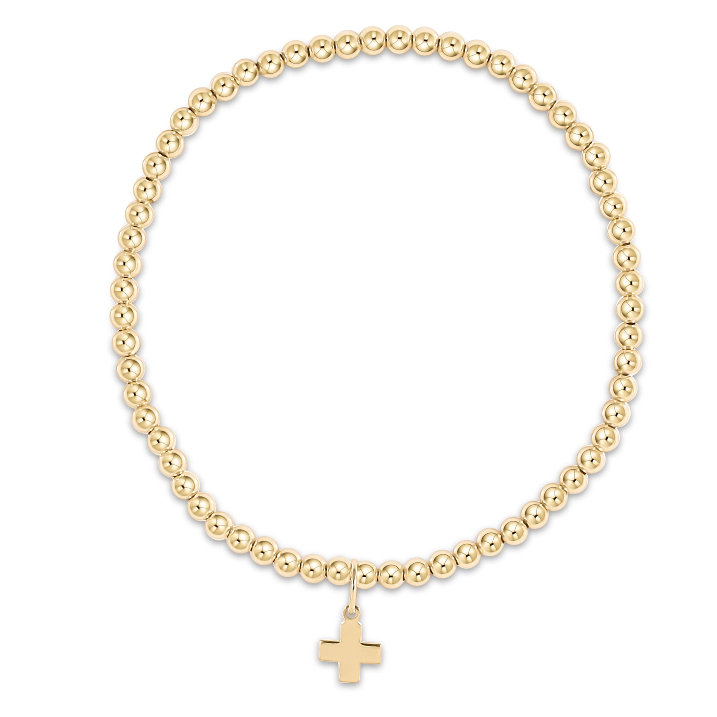 Classic Gold 3mm Bracelet - Signature Cross Gold Charm