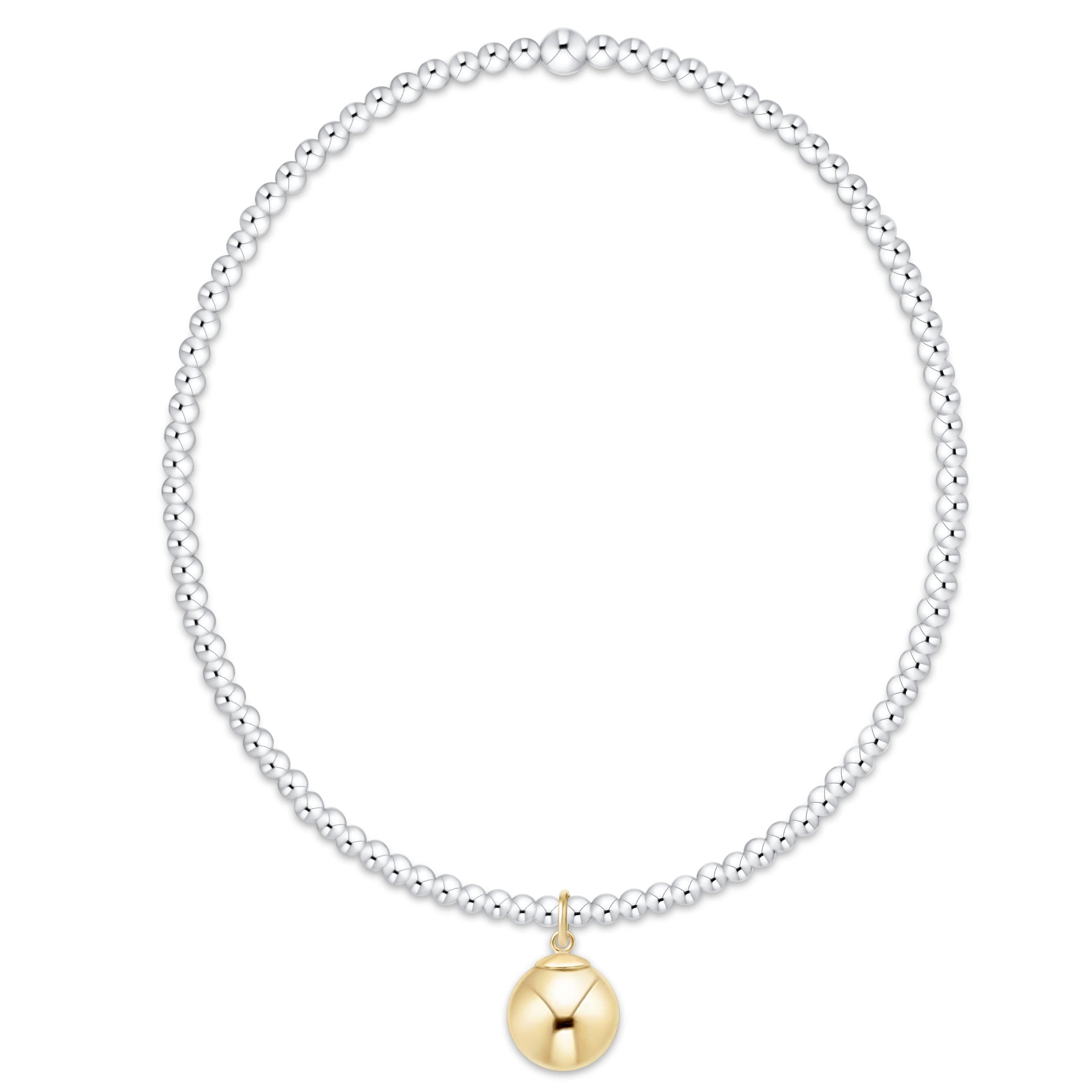 Classic Mixed Metal 2mm Bracelet - Classic Gold 8mm Charm