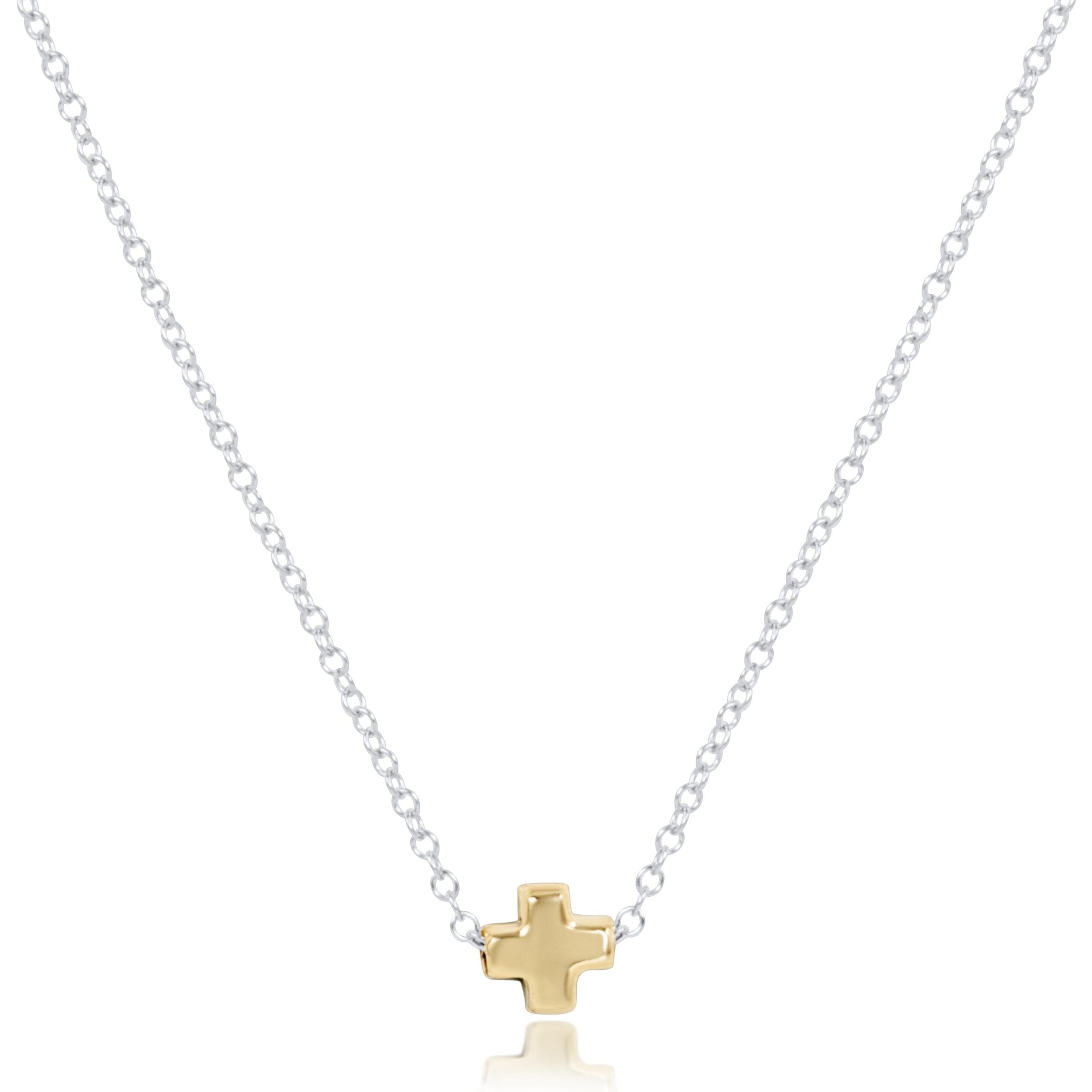 16" Necklace Mixed Metal - Signature Cross Small Gold