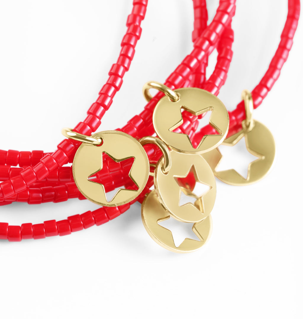 Hope Classic Bracelet - Bright Red - Star Small Gold Disc