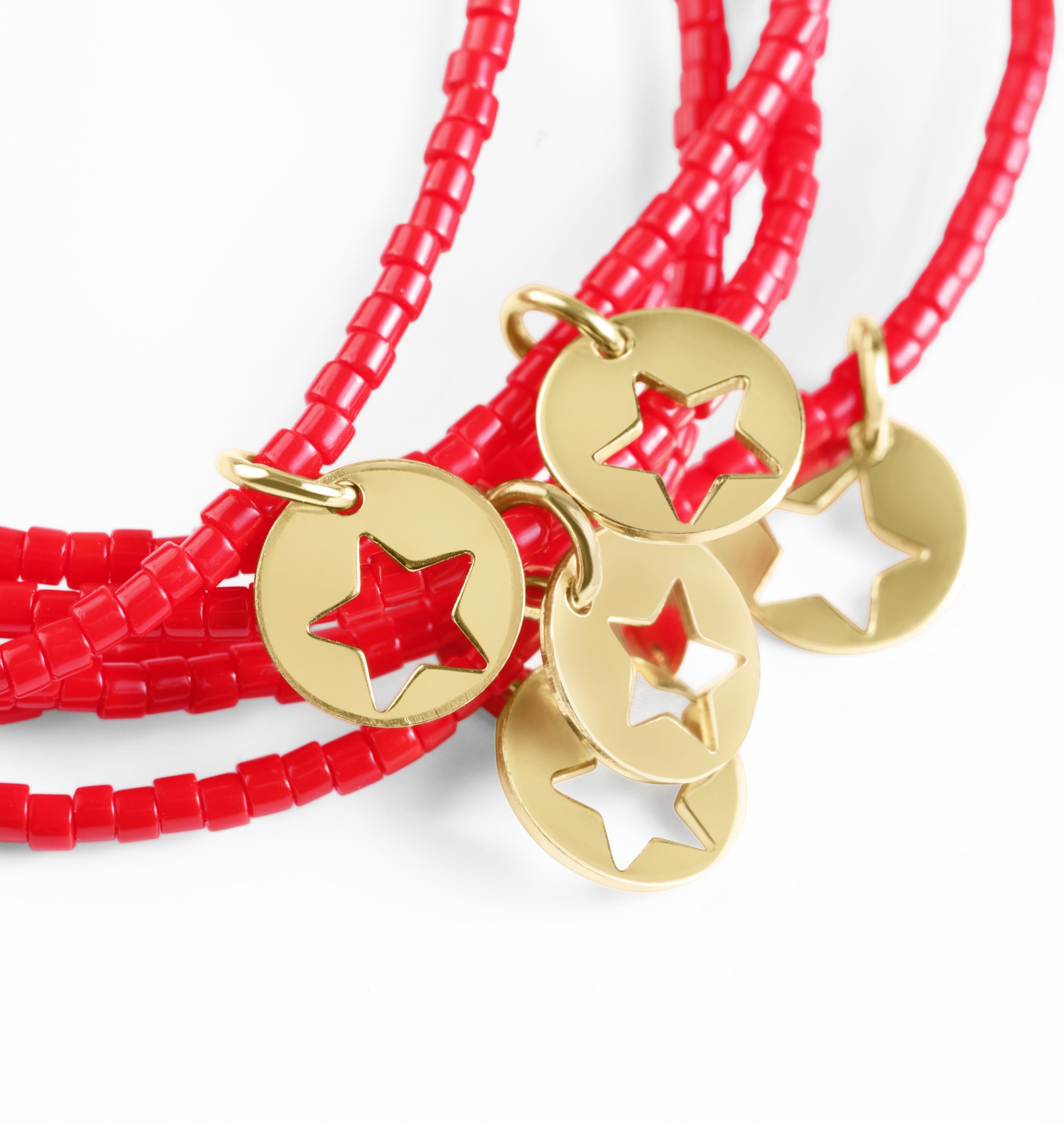 Hope Classic Bracelet - Bright Red - Star Small Gold Disc