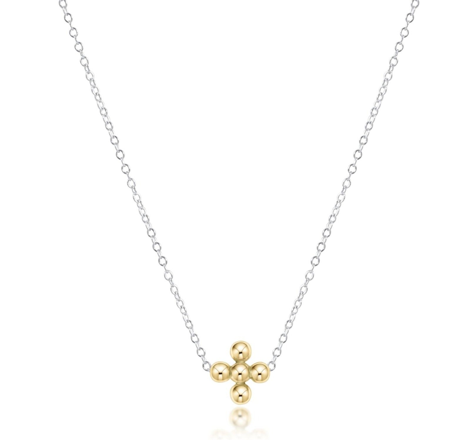 16" Necklace Mixed Metal - Signature Cross Beaded Gold 3mm