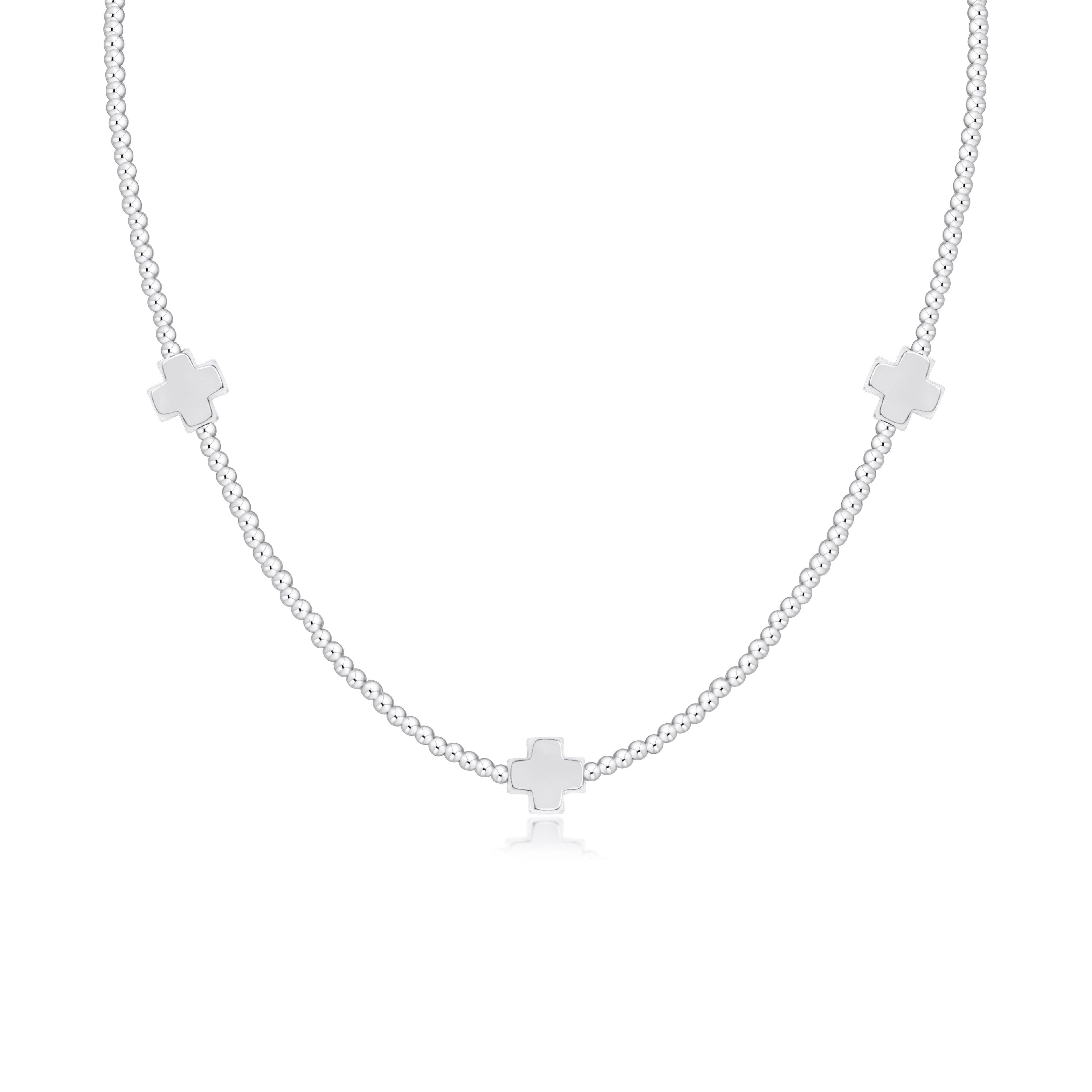 15" Choker Signature Cross Sterling Pattern 2mm Bead - Signature Cross Sterling
