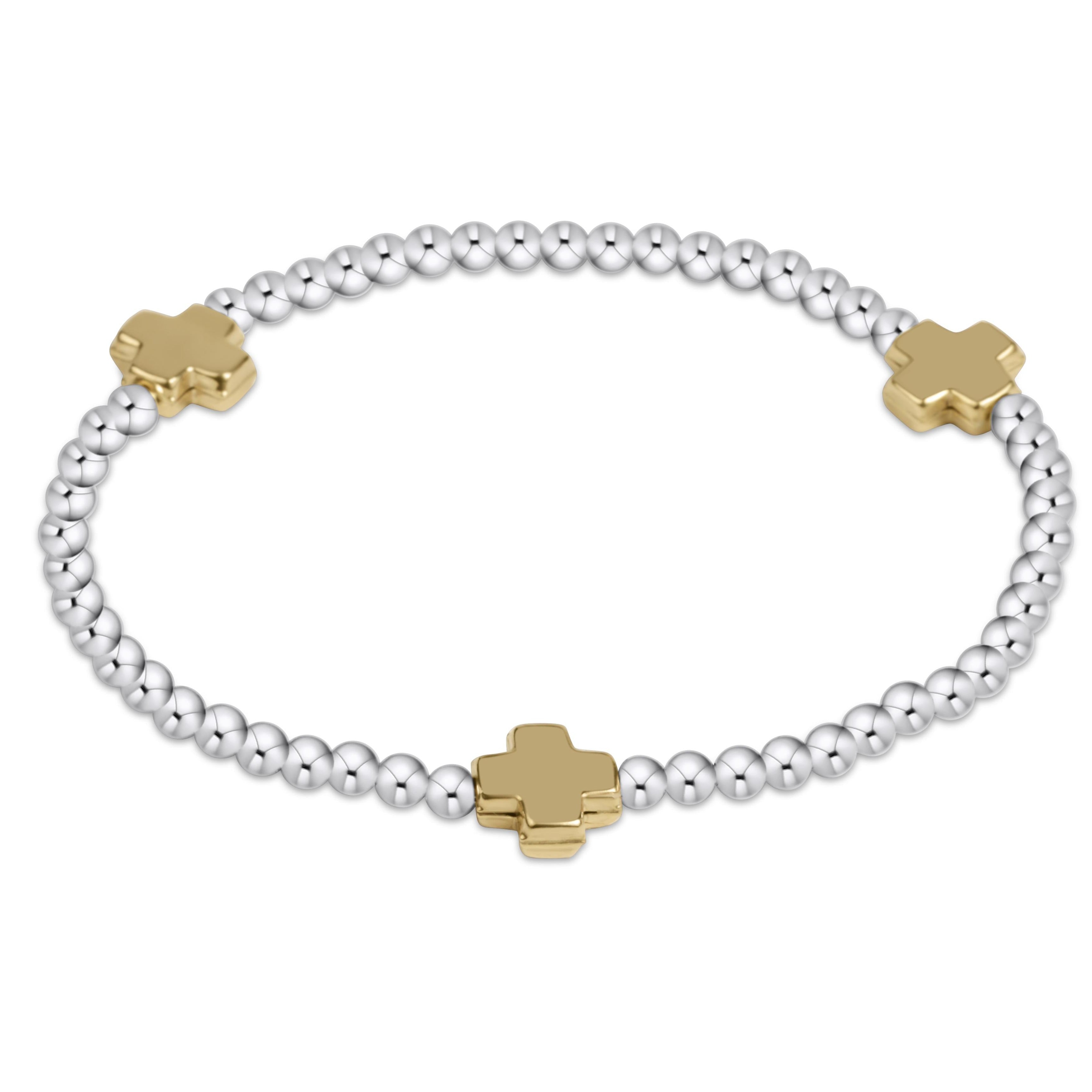 Signature Cross 3mm Mixed Metal Bracelet - Gold