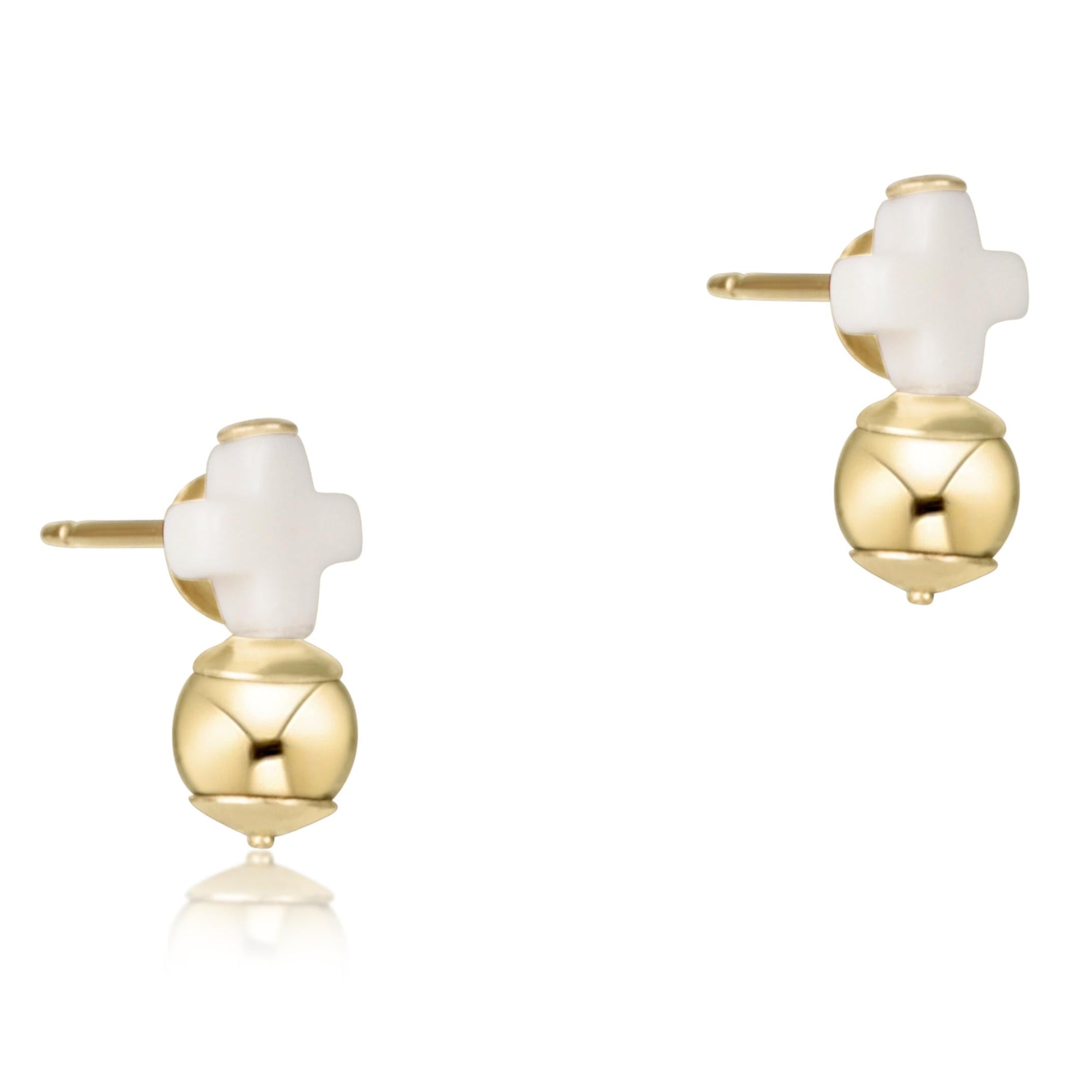 Signature Cross Off-White Studs - Classic Gold