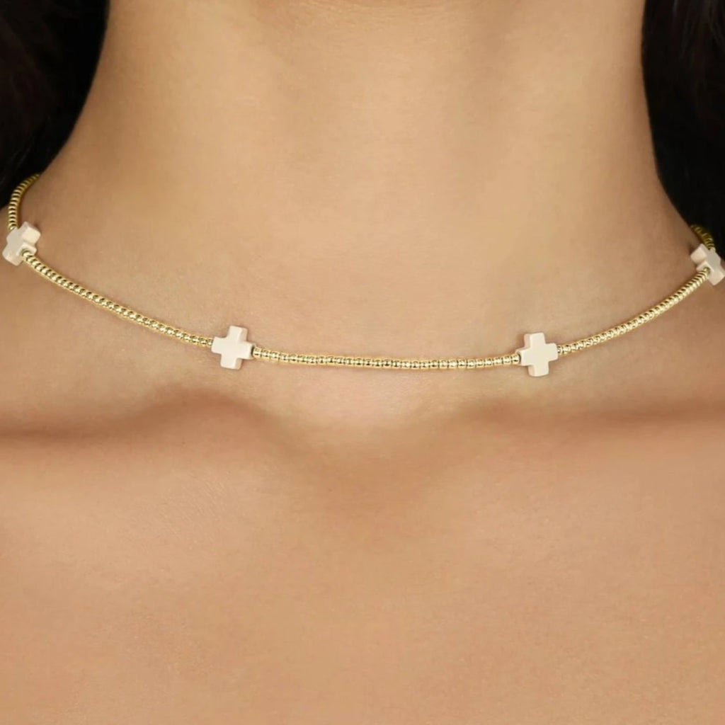 Choker Beaded - Signature Cross 2mm Gold - Off-White